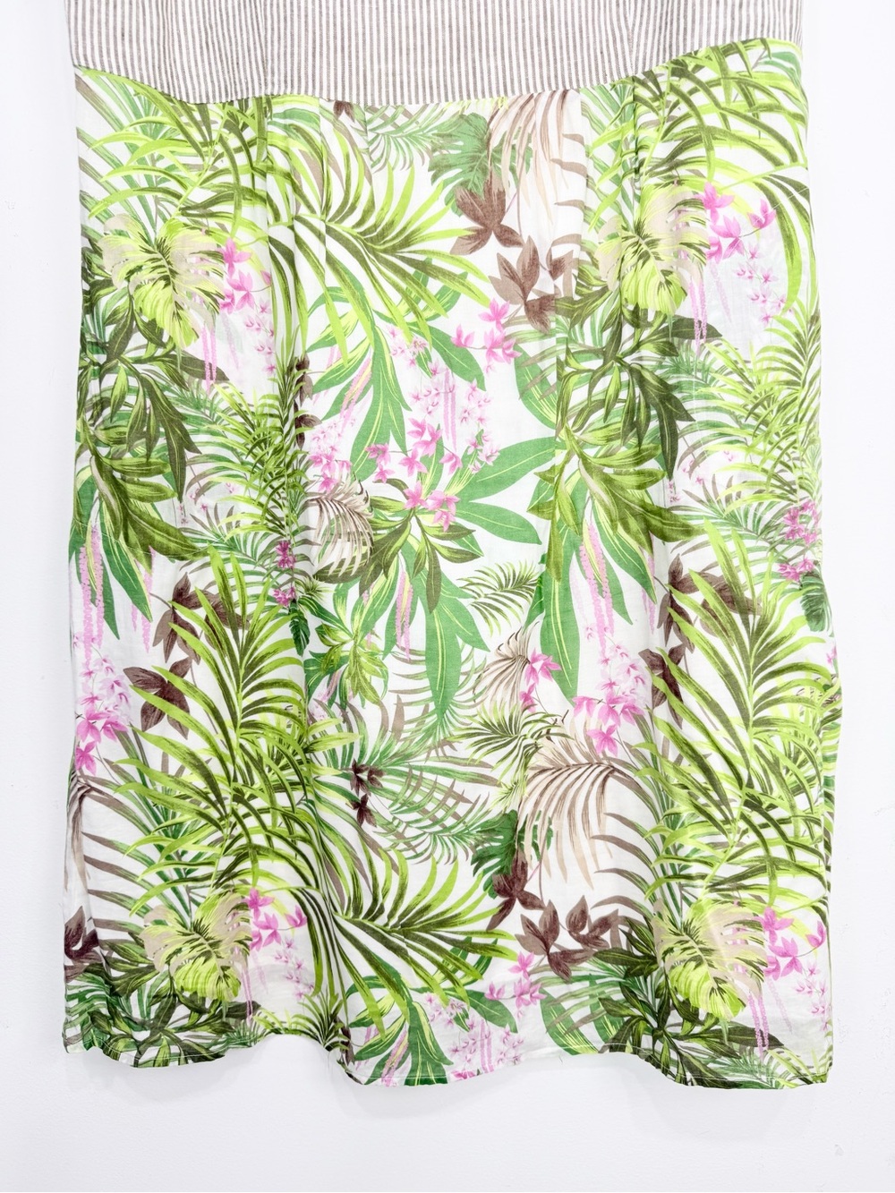 J Jill Linen Striped Bodice Tropical Print Cotton Skirt Midi Resort Summer Dress - Picture 11 of 15